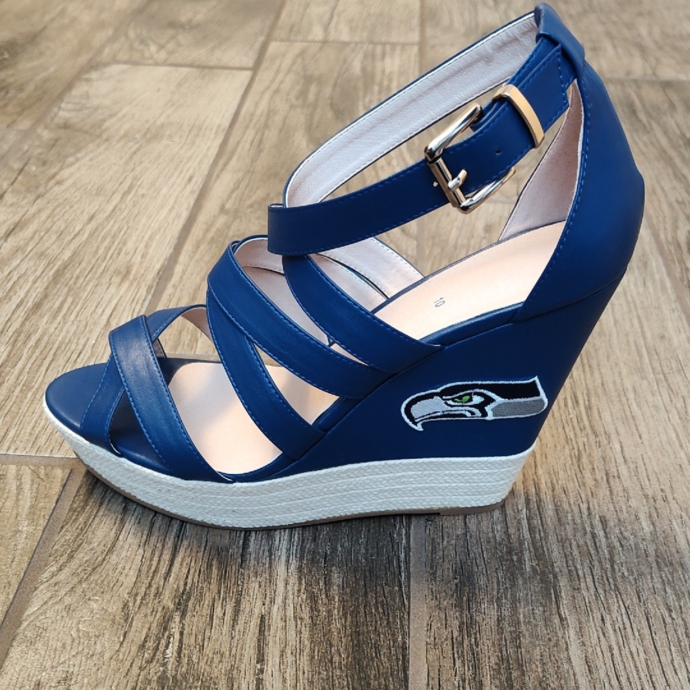 NFL Seattle Seahawks Blue Wedge Sandals Women's Size 10